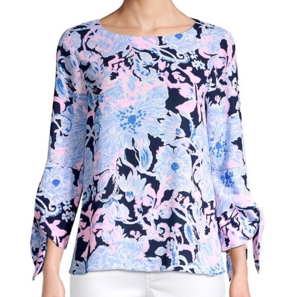 🌼NWT Lilly Pulitzer 3/4 Sleeve Blouse Top with Bow Detail Sz XL - Picture 14 of 14